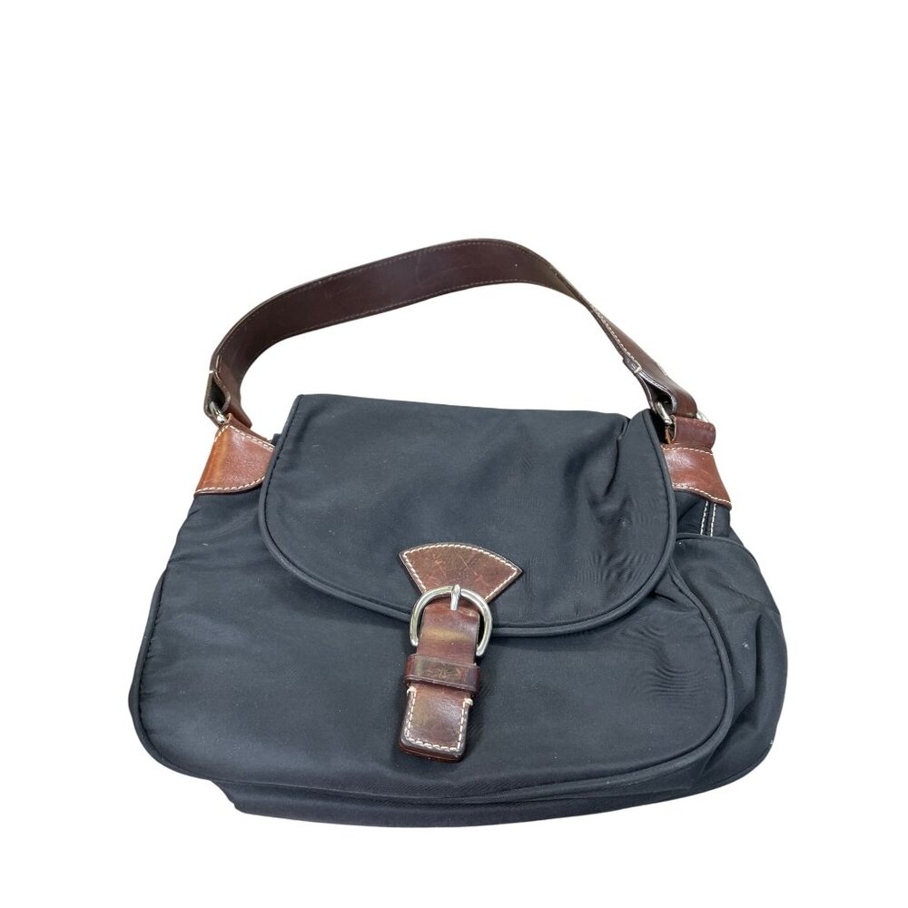 Dooney Bourke womans Black Brown Canvas Leather Handbag SKU 8761